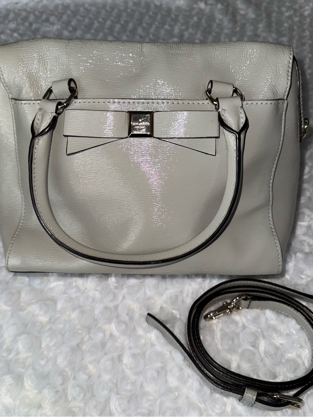 Kate Spade Gray Patent Bow Accent Satchel Handbag